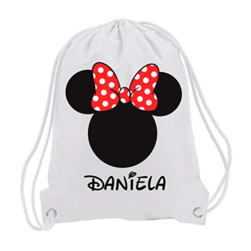 Kembilove Mochila Infantil Personalizada con Nombre – Mochilas Saco Personalizadas con el Nombre del Niño o Niña – Mochila Cuerdas Vuelta al Cole de Minnie – Regalo Original Personalizado Niños