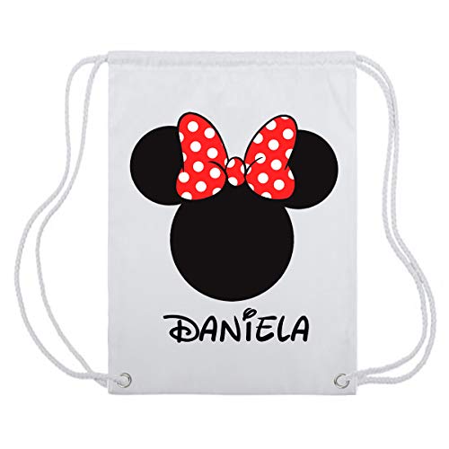 Kembilove Mochila Infantil Personalizada con Nombre – Mochilas Saco Personalizadas con el Nombre del Niño o Niña – Mochila Cuerdas Vuelta al Cole de Minnie – Regalo Original Personalizado Niños