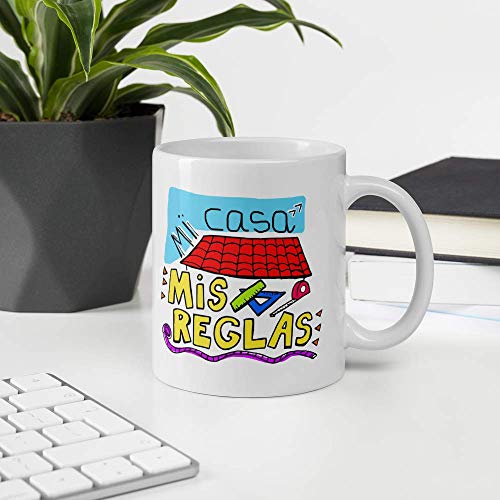 Kembilove. Taza de Desayuno para Madre y Abuela – Taza de café con Frases Graciosas Mi casa, mis Reglas – Regalo Original para el día de la Madre 5 Diseños Diferentes