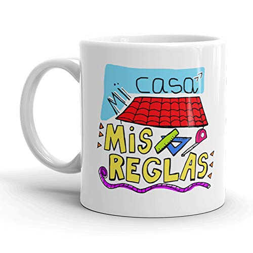 Kembilove. Taza de Desayuno para Madre y Abuela – Taza de café con Frases Graciosas Mi casa, mis Reglas – Regalo Original para el día de la Madre 5 Diseños Diferentes