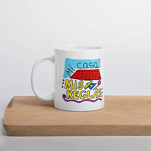 Kembilove. Taza de Desayuno para Madre y Abuela – Taza de café con Frases Graciosas Mi casa, mis Reglas – Regalo Original para el día de la Madre 5 Diseños Diferentes