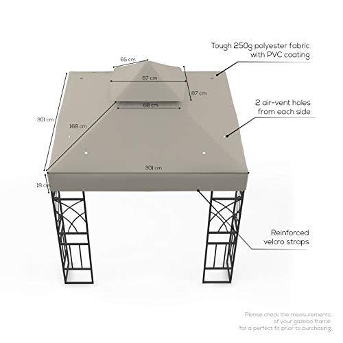 Kenley Techo de Reemplazo para Carpa Estructura Gazebo Pabellón de Jardín - 3x3m - Beige