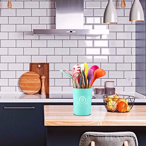 KEPEAK Juego de Utensilios Cocina Silicona, Espátula Antiadherente Juego Colores con Soporte, Mango Madera Resistente al Calor, Herramientas para Hornear, Tenazas, Cucharón, Accesorio Multiusos