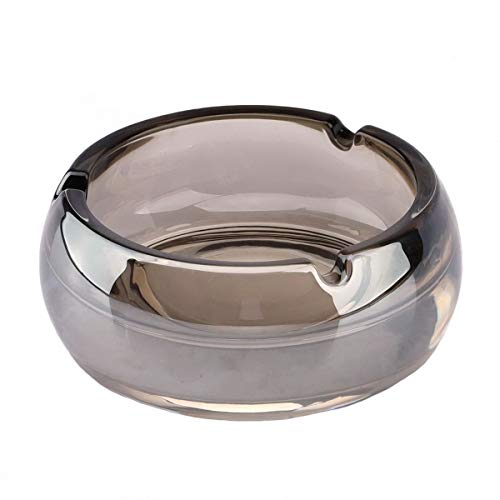 Kepfire 12 cm Espesar Redondo Lujo Cristal Vaso Cenicero Cigarrorillo Cigarro De Fumar Oficina Bar Interior Restaurante Decoración Regalo - Plata Gris