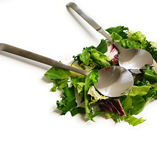 Kerafactum Cubiertos para ensalada de acero inoxidable cepillado y tenedor para ensalada en juego de cuchara, tenedor para ensaladas también como cubiertos y cuchara para servir ensalada de 24 cm