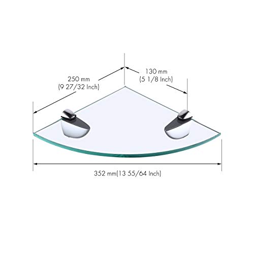 KES Estanteria Ducha Esquina 35CM Estanteria Baño Pared 8MM Extra Grueso Vidrio Templado con Soporte de Cromo Pulido, BGS3100