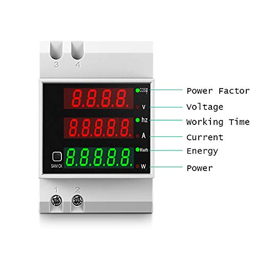 KETOTEK Voltímetro Amperímetro Digital AC 80-300V/100A Medidor de Voltaje Corriente Potencia Energia Electrica Medidor de Consumo Electrico Din Rail Multímetro Probador de Energía