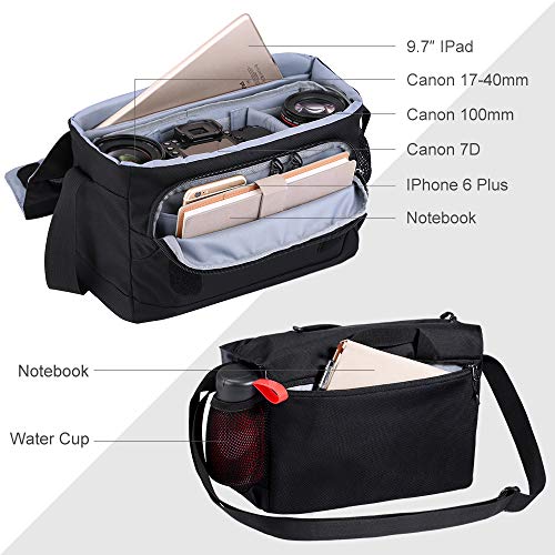 K&F Concept - Funda Bolsa Bandolera para Cámara DSLR Capacidad con iPad de 9.7” y Accesorios, con Compartimento Desmontable para Diario Viaje y Escolar