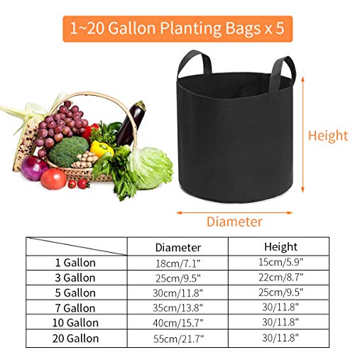 king do way Bolsa de Cultivo de Plantas, 5pcs Maceta de Cultivo de Patatas, Macetas de Tela con Asas y Transpirables, Bolsas para Flores y Verduras para Papas, Tomates y Fresas (5Gallon)