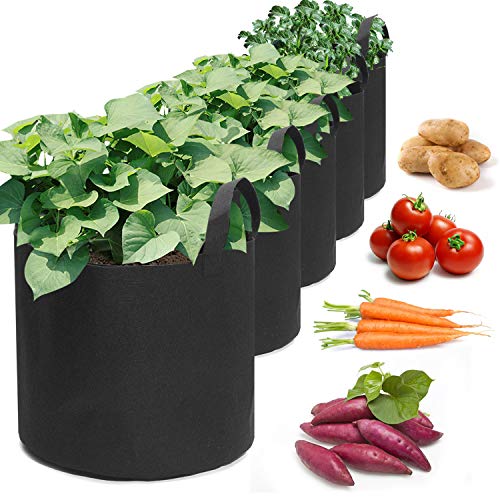 king do way Bolsa de Cultivo de Plantas, 5pcs Maceta de Cultivo de Patatas, Macetas de Tela con Asas y Transpirables, Bolsas para Flores y Verduras para Papas, Tomates y Fresas (5Gallon)