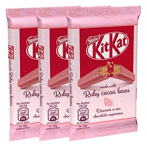 Kit Cat Nestlé Ruby Cocoa Beans, Juego de 3, Aroma frutal, tabletas de Chocolate. Limit ierter Sublime Chocolate Cerrojo, Chocolate Rojas, 41,5 g