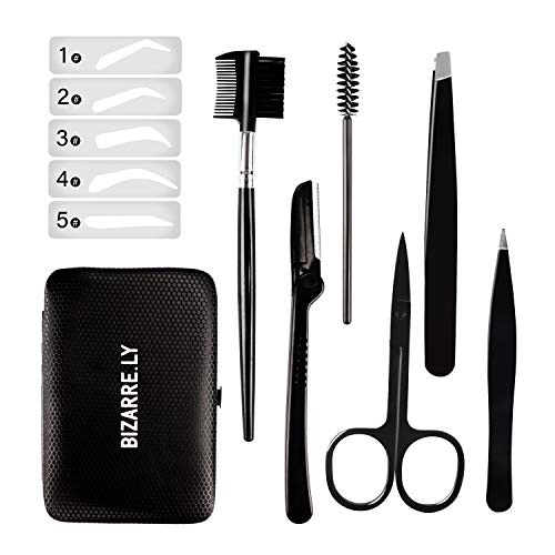 Kit Cuidado de las Cejas - Set 12 Piezas con Navaja, Cepillo, Pinzas, Tijeras, Cepillo Spoolie - Todo en un Estuche - Kit Perfecto dar Forma a las Cejas - Grooming Set