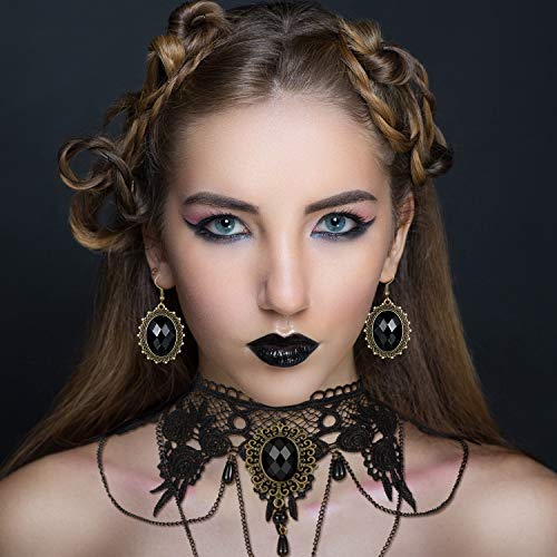 Kit de Decoración de Halloween de 17 Piezas Dentaduras Colmillos Dientes de Vampiro y Pulsera Aretes Gargantilla Góticos 2 por Cada, Accesorios de Disfraz de Zombi para Niñas (Adhesivo Incluido)