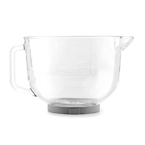 KLARSTEIN Bella Glass Bowl - Bol de cristal, Bol mezclador, Accesorio para robot de cocina Bella 2G y Lucia 2G, 2,5L, Resistente, Indicador litros y mililitros, 24x17x30cm