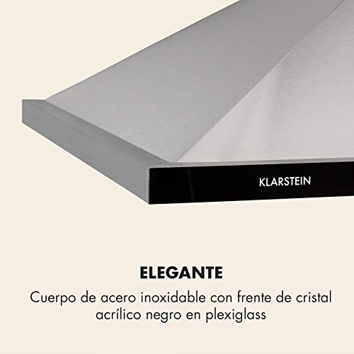 Klarstein Galina 90 Campana extractora - Extractor de humos de pared, Absorción y ventilación, 3 niveles, 350 m³/h, Vidrio acrílico, 90 cm de ancho, Filtro de aluminio, Acero, Plateado