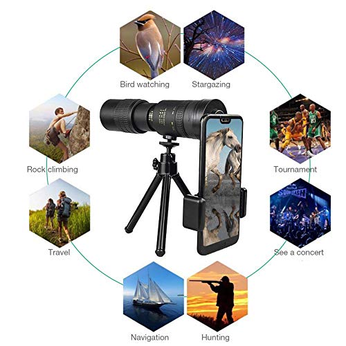 knowledgi Telescopio Monocular, Telescopio Monocular De Alta Definición, 4K 10-300X40 Mm Super Teleobjetivo Zoom Telescopio Monocular para Viajes En La Playa, con Trípode Y Clip