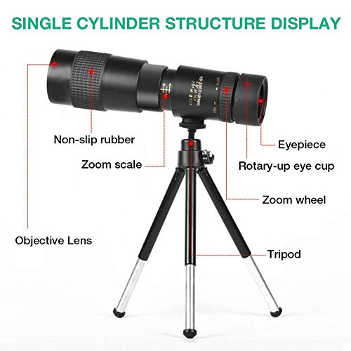 knowledgi Telescopio Monocular, Telescopio Monocular De Alta Definición, 4K 10-300X40 Mm Super Teleobjetivo Zoom Telescopio Monocular para Viajes En La Playa, con Trípode Y Clip