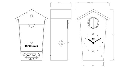 KOOKOO Birdhouse Blanco, Reloj cucu Design Moderno, Sonidos de 12 Aves o el Cuco, Reloj pájaros cantores c. péndulo, grabaciónes Naturales de Jean-Claude Roché