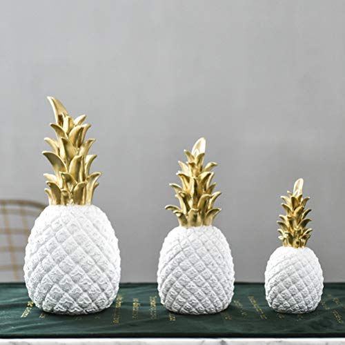 Koowaa Adornos Creativos de Piña Ananas Figura Decoración Artificial Decoración Nórdica Forma de Fruta Dorada Pineapple Decoración de Resina Negro Blanco Hogar Dormitorio Escritorio Deco. S