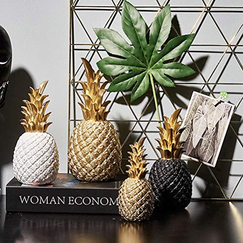 Koowaa Adornos Creativos de Piña Ananas Figura Decoración Artificial Decoración Nórdica Forma de Fruta Dorada Pineapple Decoración de Resina Negro Blanco Hogar Dormitorio Escritorio Deco. S