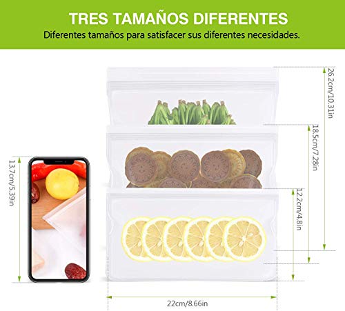 Korins Bolsas de Silicona Reutilizables,10 Piezas Bolsas Congelar Reutilizable,Bolsas Reutilizables para Almacenamiento de Alimentos para Fruta Sándwiches Verduras,1.5mm Súper Grueso Sello Sin BPA