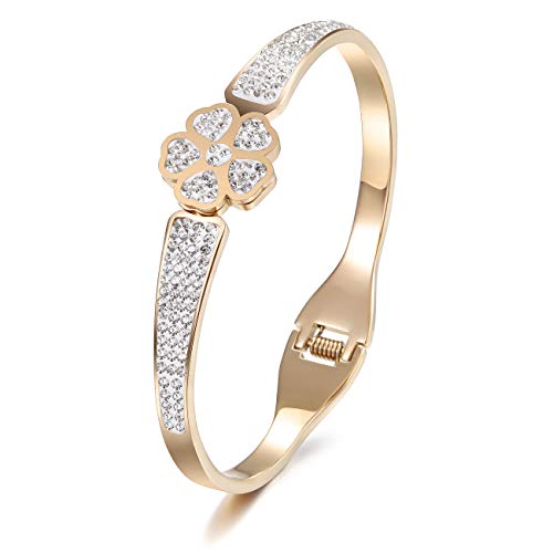 Kowentik Ladies Girls Brazalete de acero inoxidable con 5A Zirconia Libre De Níquel (oro)