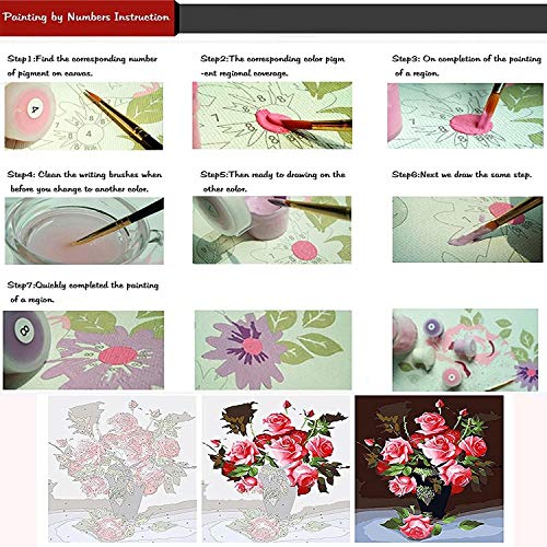 Kpoiuy Pintura por NúMeros para Adultos NiñOs Pintura por NúMeros con Pinceles Y Pinturas Decoraciones para El Hogar - Decoraciones De Catering De Hortensias Rosas 16*20 Pulgadas