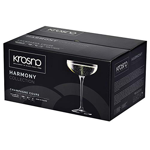 Krosno Copas Flauta Boda de Champán Vasos | Conjunto 6 Piezas | 240 ML | Harmony Collection Uso en Casa, Restaurante y en Fiestas | Apto para Microondas y Lavavajillas