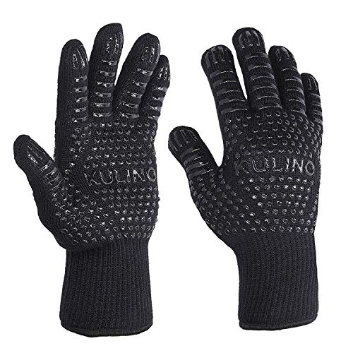 Kulino - Guantes para barbacoa resistentes al calor - Guante para barbacoa hasta 500 grados para asar, cocinar y hornear, Negro