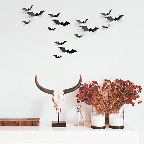 KUUQA Halloween Party Decoración Decalque Wall Sticker DIY PVC 3D Decorativo Murciélagos 24 Piezas