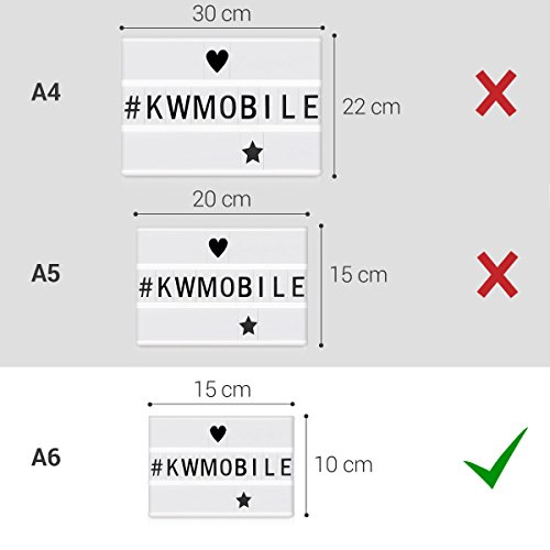 kwmobile Caja de luz LED A6 - Lightbox con cargador USB - Light box con luces de 7 colores y 126 letras negras - Cartel cinematográfico decorativo