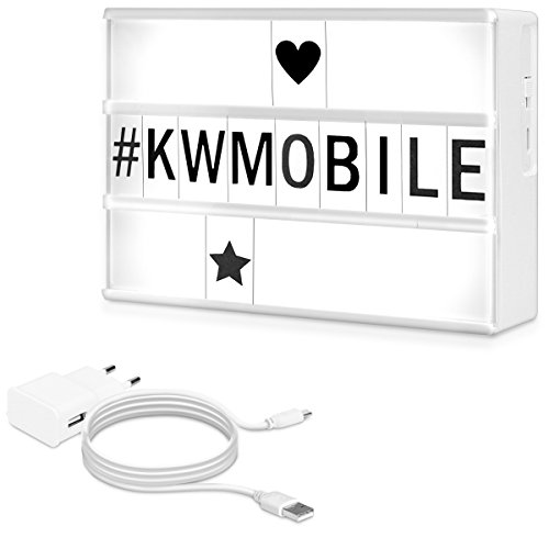 kwmobile Caja de luz LED A6 - Lightbox con cargador USB - Light box con luces de 7 colores y 126 letras negras - Cartel cinematográfico decorativo