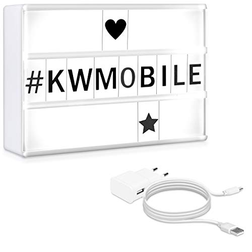 kwmobile Caja de luz LED A6 - Lightbox con cargador USB - Light box con luces de 7 colores y 126 letras negras - Cartel cinematográfico decorativo