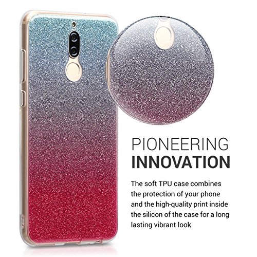 kwmobile Funda Compatible con Huawei Mate 10 Lite - Carcasa de TPU y Degradado Purpurina en Rosa Fucsia/Plata/Azul Claro