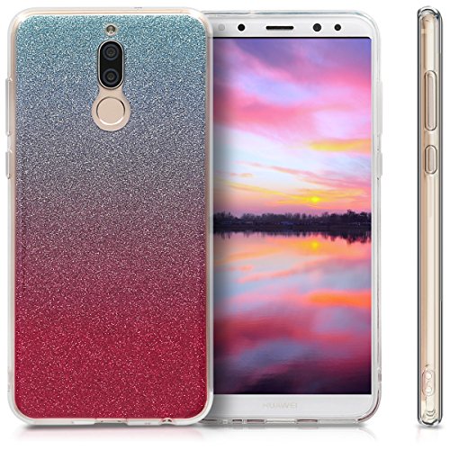 kwmobile Funda Compatible con Huawei Mate 10 Lite - Carcasa de TPU y Degradado Purpurina en Rosa Fucsia/Plata/Azul Claro