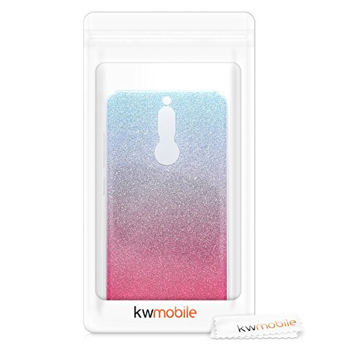 kwmobile Funda Compatible con Huawei Mate 10 Lite - Carcasa de TPU y Degradado Purpurina en Rosa Fucsia/Plata/Azul Claro