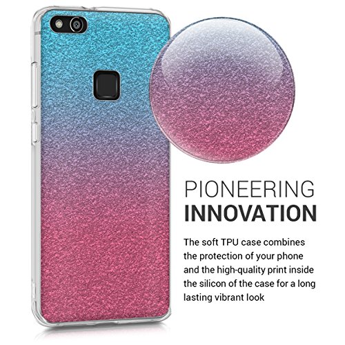 kwmobile Funda Compatible con Huawei P10 Lite - Carcasa de TPU y Degradado Purpurina en Rosa Fucsia/Plata/Azul Claro