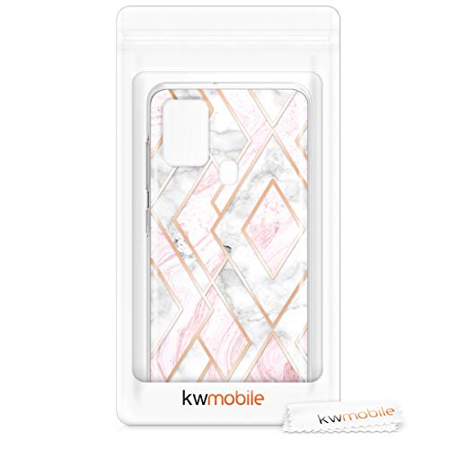 kwmobile Funda Compatible con Samsung Galaxy A21s - Carcasa de TPU y mármol y Oro en Oro Rosa/Blanco/Rosa Palo