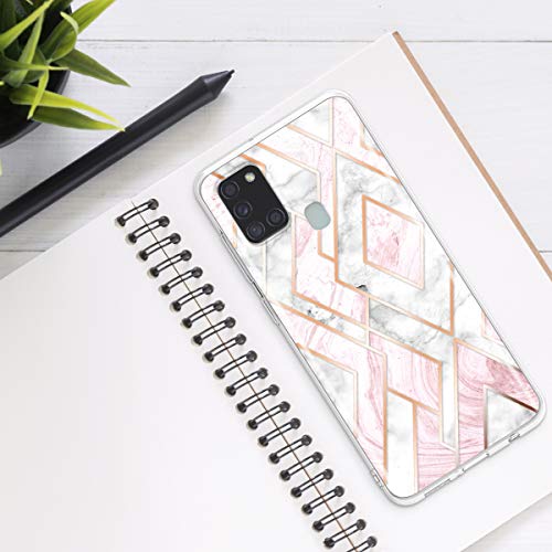 kwmobile Funda Compatible con Samsung Galaxy A21s - Carcasa de TPU y mármol y Oro en Oro Rosa/Blanco/Rosa Palo