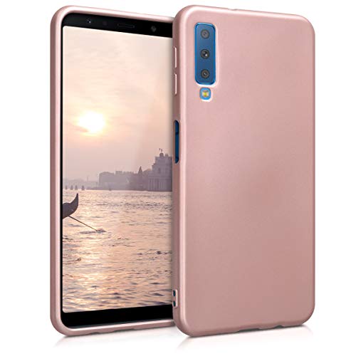 kwmobile Funda Compatible con Samsung Galaxy A7 (2018) - Carcasa móvil de Silicona - Protector Trasero en Oro Rosa Metalizado