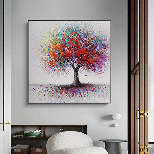 KWzEQ Imprimir en Lienzo Decoración Abstracta Colorida del hogar de la Pared del árbol para el Cartel de la Sala de estar50x50cmPintura sin Marco