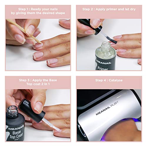 Lampara UV y LED 48W - Set Completo Secador de Uñas Gel Manicura y Pedicura - Kit Edition Ruby con 6 esmaltes semipermanentes para uñas - Cruelty free, Meanail Paris