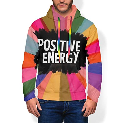 LAOLUCKY Energía Positiva Rainbow Phrase Hombres Manga Larga Pullover Fresco Sudaderas con Capucha Sudaderas con Bolsillo Grande Negro Negro ( XXL