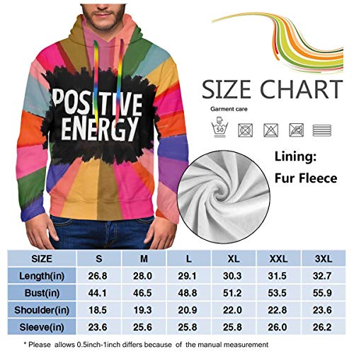 LAOLUCKY Energía Positiva Rainbow Phrase Hombres Manga Larga Pullover Fresco Sudaderas con Capucha Sudaderas con Bolsillo Grande Negro Negro ( XXL