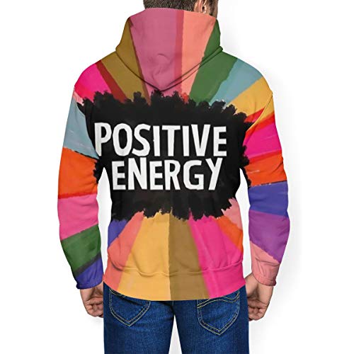 LAOLUCKY Energía Positiva Rainbow Phrase Hombres Manga Larga Pullover Fresco Sudaderas con Capucha Sudaderas con Bolsillo Grande Negro Negro ( XXL