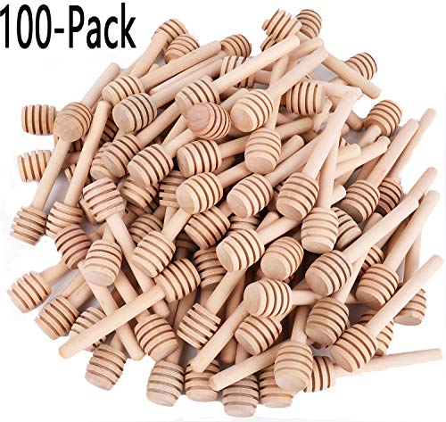 Lawei - Juego de 100 mini varillas de madera para miel – 3 pulgadas para servir dippers de miel para dispensar miel y miel y recuerdos de fiesta de boda