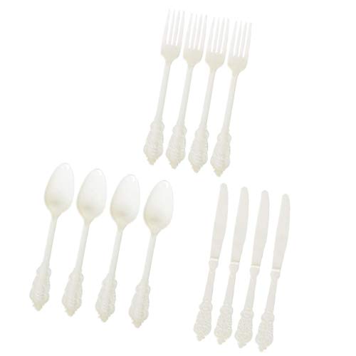 LCM Cuberteria Exquisita Desechables Juego de Cubiertos de plástico Forks Cucharas Cuchillos Partido Cubiertos menaje de hostelería Cubiertos de Carne (Color : White)