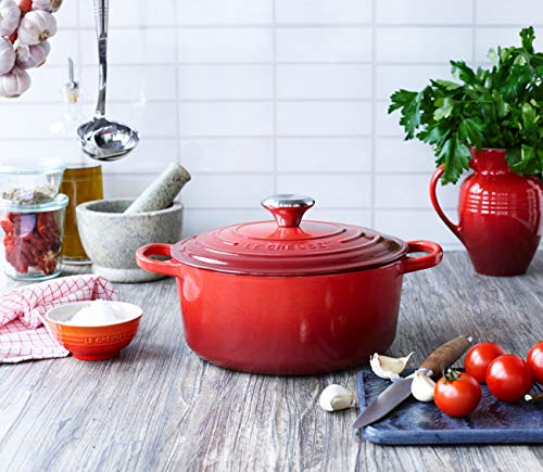 Le Creuset Evolution Cocotte con Tapa, Redonda, Todas Las Fuentes de Calor Incl. inducción, 12,6 l, Hierro Fundido, Rojo(Cereza), 34 cm