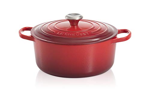 Le Creuset Evolution Cocotte con Tapa, Redonda, Todas Las Fuentes de Calor Incl. inducción, 12,6 l, Hierro Fundido, Rojo(Cereza), 34 cm