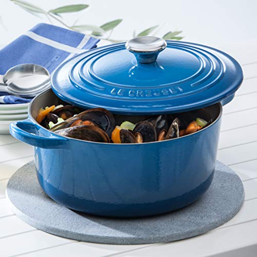 Le Creuset Evolution Cocotte con Tapa, Redonda, Todas Las Fuentes de Calor Incl. inducción, 3,3 l, Hierro Fundido, Azul(Marseille), 22 cm